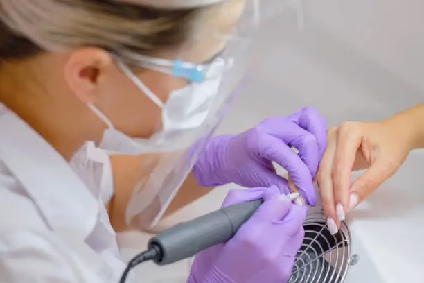 Manicurist performing a manicure